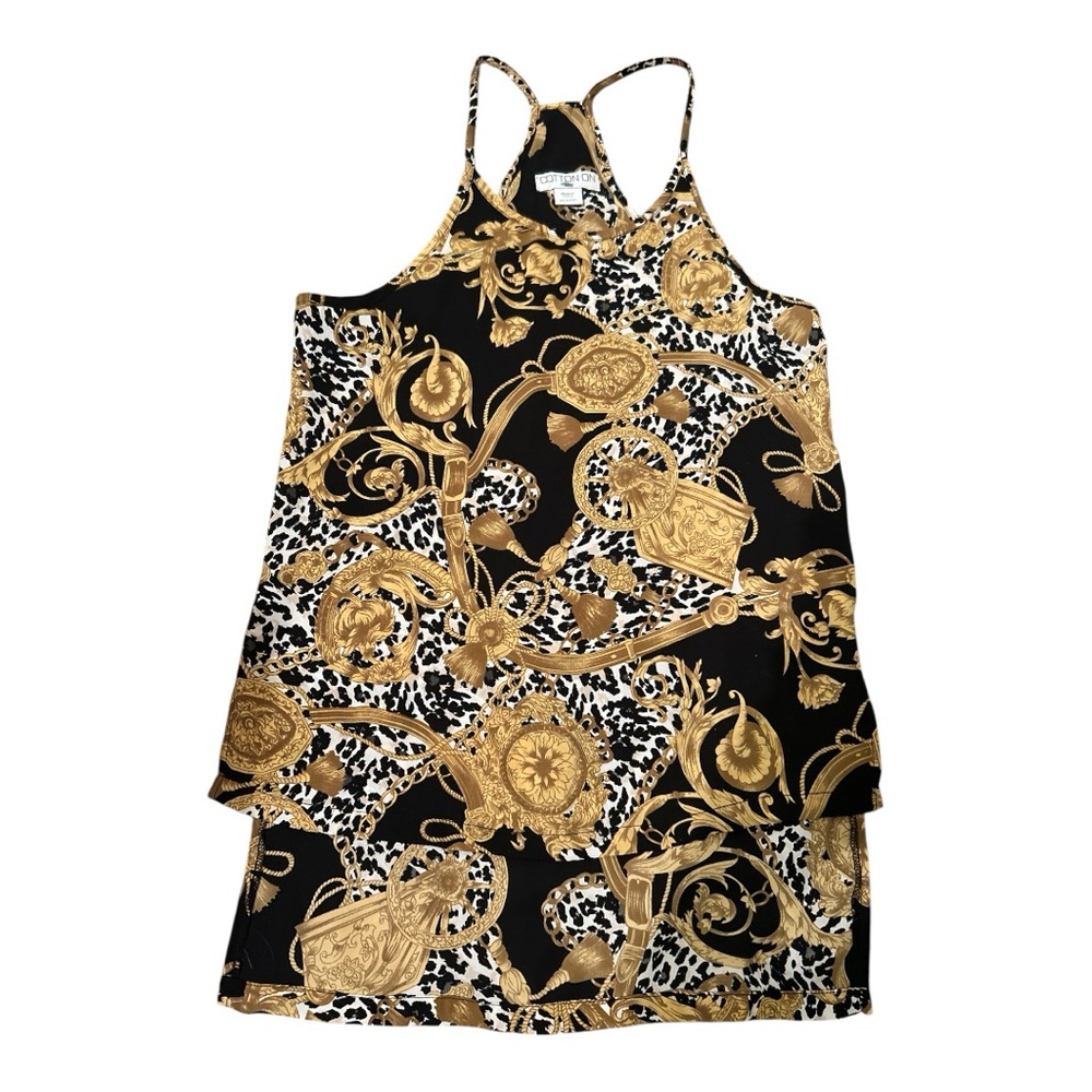 Cotton On Black and Gold Baroque Print Tank Dress
